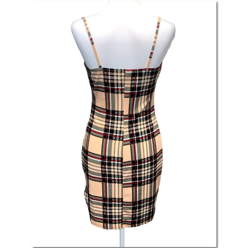 Shein Plaid Dress Size Large Cream and Black Plaid Minidress EUC - Picture 2 of 8
